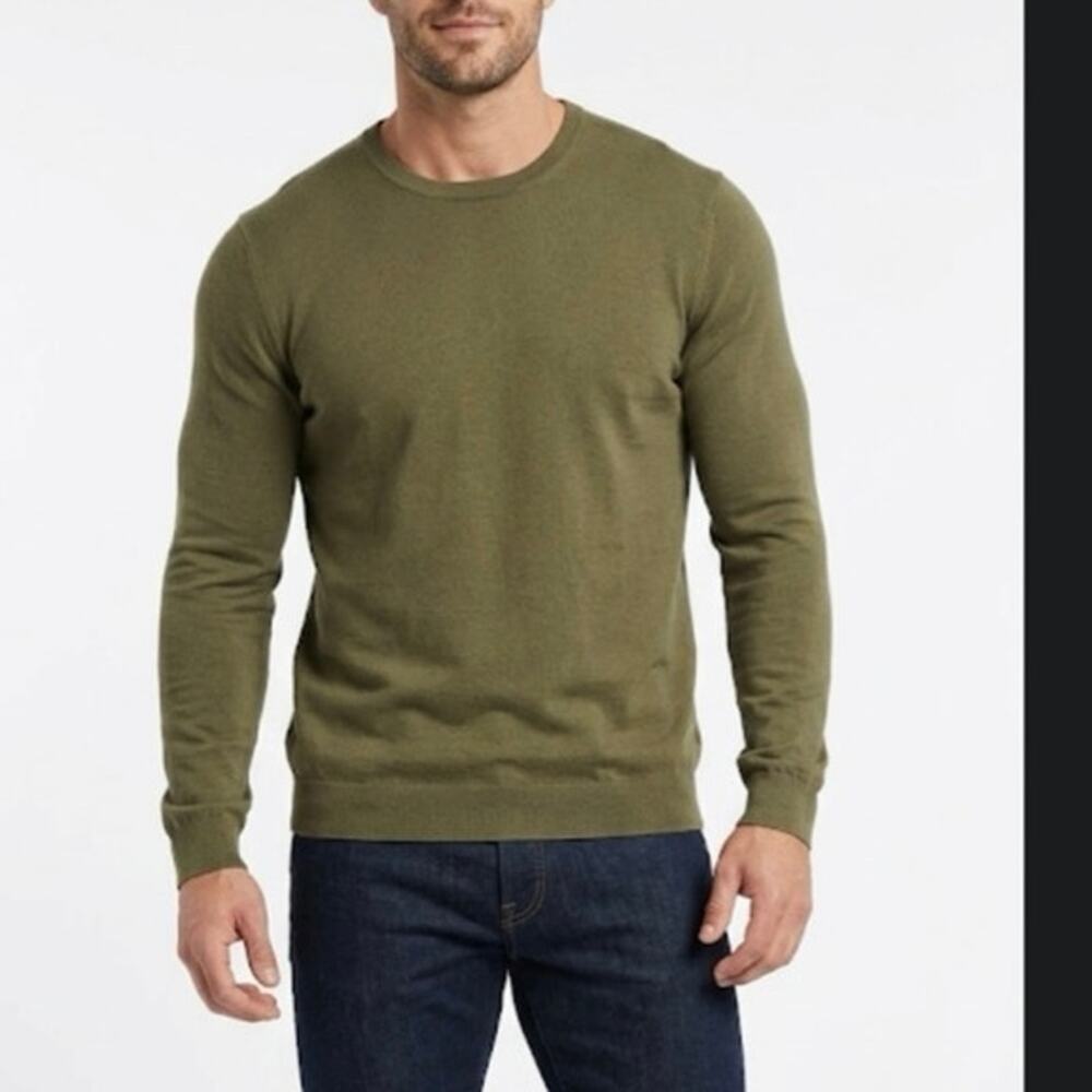 Frank and Oak Pima Cotton Lightweight Crewneck Sweater Olive Green Size L